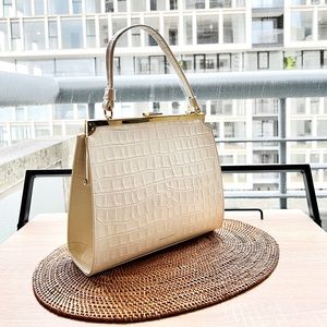 Mansur Gavriel Elegant bag embossed croc leather white top handle